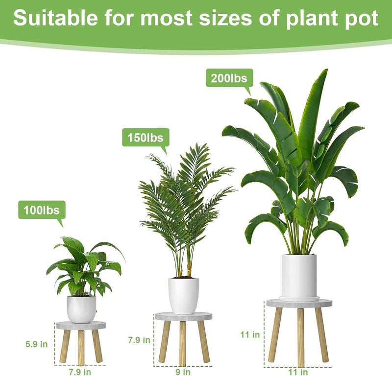 Vecxoty 3-Pack Wood Plant Stands Indoor, Single Plant Stand for 6-12 Inch Pots, Mid-Century Modern Plant Stool, Tall Plant Stand for Large Plants for Living Room, Balcony, Office (White) - Image 3